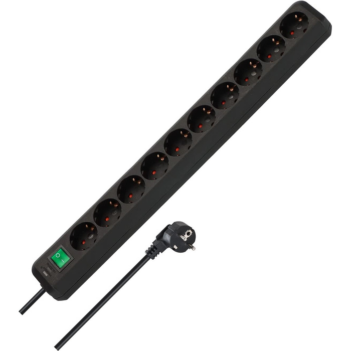 Розеткова планка Brennenstuhl Eco-Line на 10 розеток (розетка на декілька розеток з посиленим захистом від дотику, вимикачем і каб