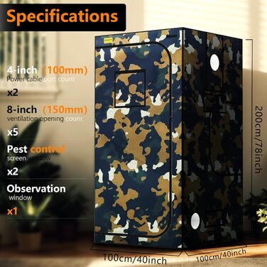 Гроубокс 100x100x200 см, тканина Oxford 600D з відбиваючим поліестеровим покриттям, сталевий каркас 19 мм, оглядове вікно, вентиляційні отвори, знімний піддон. Намет для гідропоніки та домашнього вирощування рослин 100 x 100 x 200 см.