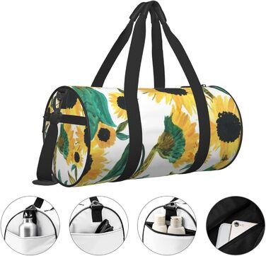 Спортивна сумка, дорожня сумка, соняшник, акварельний принт, чорний колір, універсальний розмір