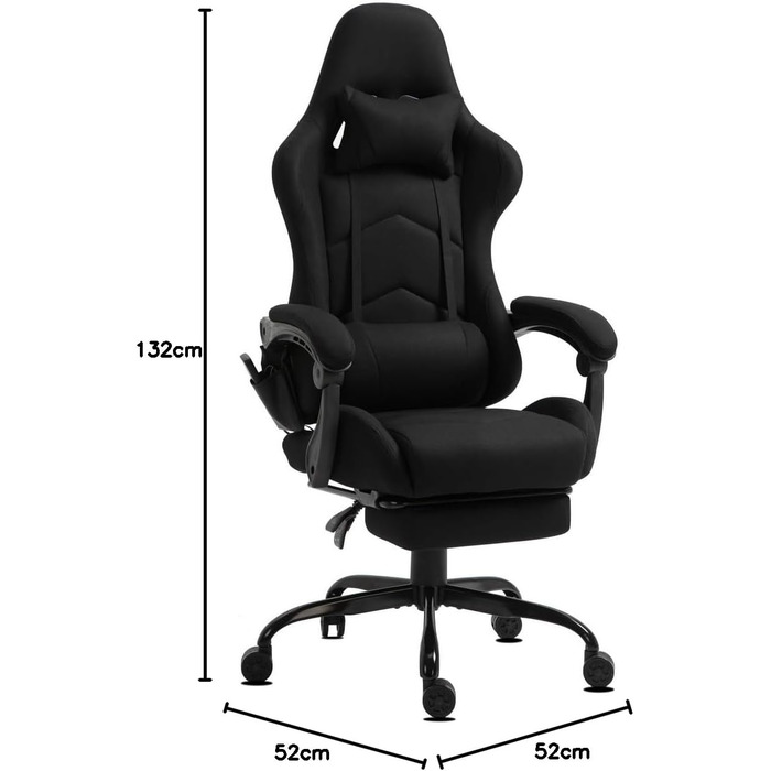 Ігрове крісло Delman, гоночне крісло, офісне крісло, комп&39ютерне крісло, масажна функція з 6 точками вібрації, крісло для керівника, тканинне, ергономічна підставка для ніг, 1036 (чорне)