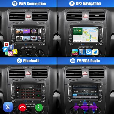 Автомагнітола CAMECHO Android 13 для VW Golf 5 Golf 6 Skoda Polo Passat Tiguan Touran з Carplay/Android Auto/Mirrorlink, 7-дюймовий ємнісний сенсорний екран з WiFi GPS FM Bluetooth-P2 P3264G 4-ядерний Carplay32EQ, 264G