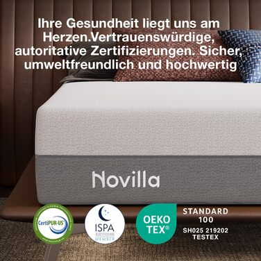 Матрац Novilla DualComfort 90x200 см, 9-зонний матрац з холодної піни з гелем та зеленим чаєм, висота 25 см, двосторонній матрац H3 та H4, сертифікований Oeko-Tex, повітропроникний та пральний чохол, висота 25 см, 90 x 200 см