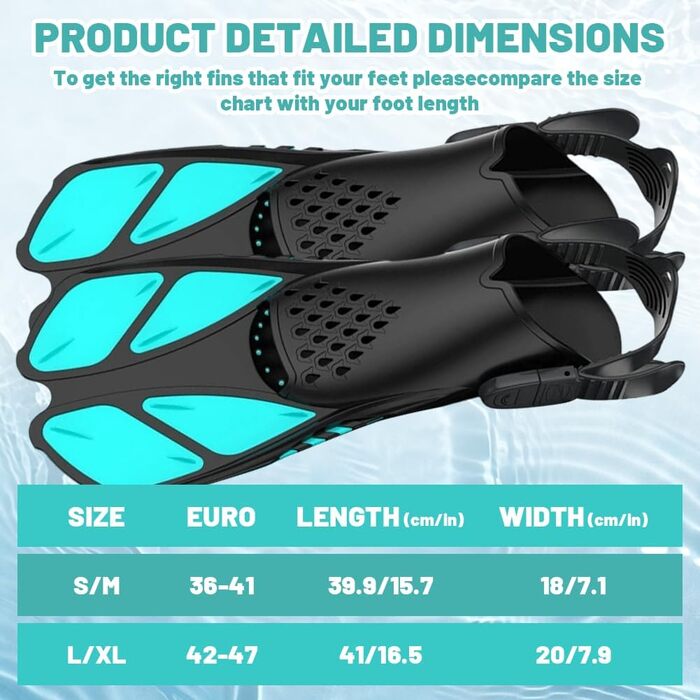 Ласти для плавання унісекс для дорослих, регульовані ласти для сноркелінгу з відкритою п&39ятою, короткі та нековзні ласти для дайвінгу, підводного плавання та плавання, блакитні, розмір S/M 36-41