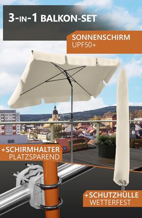 Парасолька від сонця 4smile Parasol Balcony 200x125 см прямокутна із захистом від ультрафіолету UPF 50  із захисним чохлом в комплекті бежевий