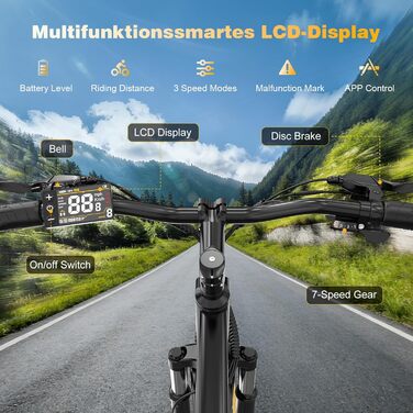 Електровелосипед EVERCROSS EK15 для дорослих, 27,5-дюймові електровелосипеди - додаток, двигун 250 Вт, акумулятор 36 В 13 Аг, 15/20/25 км/год, 7-ступінчаста коробка передач, міський електричний гірський велосипед для унісекс, чорно-синій