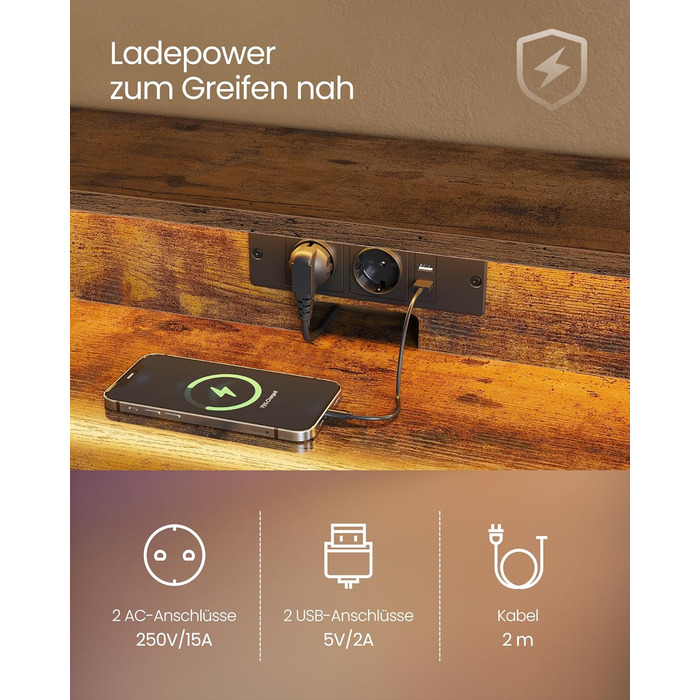 Ігровий стіл із вбудованим подовжувачем, Комп&39ютерний стіл, з підставкою для 2 моніторів, Спальня, 60 x 100 x 76 см, Вінтажний коричневий LWD191K01 100 x 60 см Вінтажний коричневий