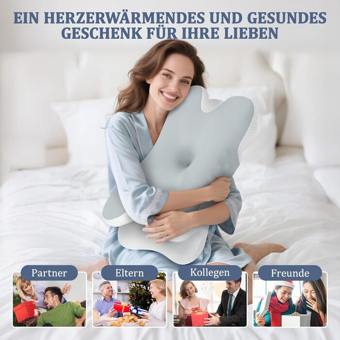 Подушка для шиї - Ортопедична подушка з піни з ефектом пам&39яті, ергономічна подушка для полегшення болю в шиї для сну на боці, спині та животі з чохлом з крижаного шовку (сіра)