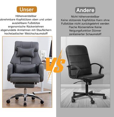 Ергономічне крісло керівника XXL, регульоване на 155 з підставкою для ніг, підголівником та поперековою опорою, металева основа, вантажопідйомність 230 кг, S-подібна пружина товста комфортна піна, темно-сірий колір