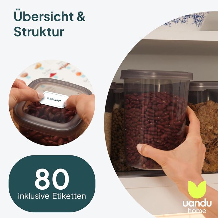 Герметичні контейнери для зберігання продуктів uandu з кришками Кухонні коробки для зберігання Зберігання та організація Набір контейнерів для зберігання продуктів Без BPA Кухонний органайзер Набір контейнерів для зберігання продуктів з 12 предметів Кухон