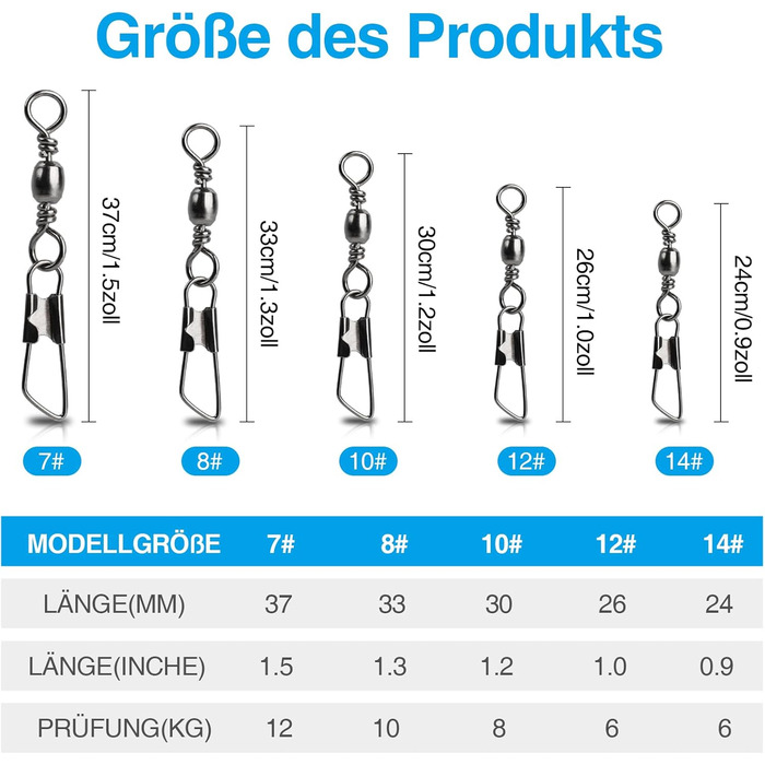 Вертлюги для риболовлі на форель, вертлюги з нержавіючої сталі, вертлюги з нержавіючої сталі з наживкою для риби, вертлюги для морської води, вертлюги для аксесуарів для риболовлі 5 розмірів 7 8 10 12 14, 100/200 шт.