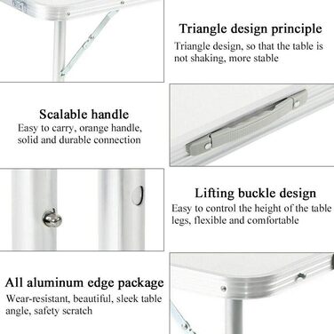 Портативний розкладний стіл Lucn для використання в приміщенні та на вулиці, алюміній, 120 x 60 x 70/62/55 см (регульована висота), для пікніка, вечірки, кемпінгу, стильний стіл, витримує до 50 кг