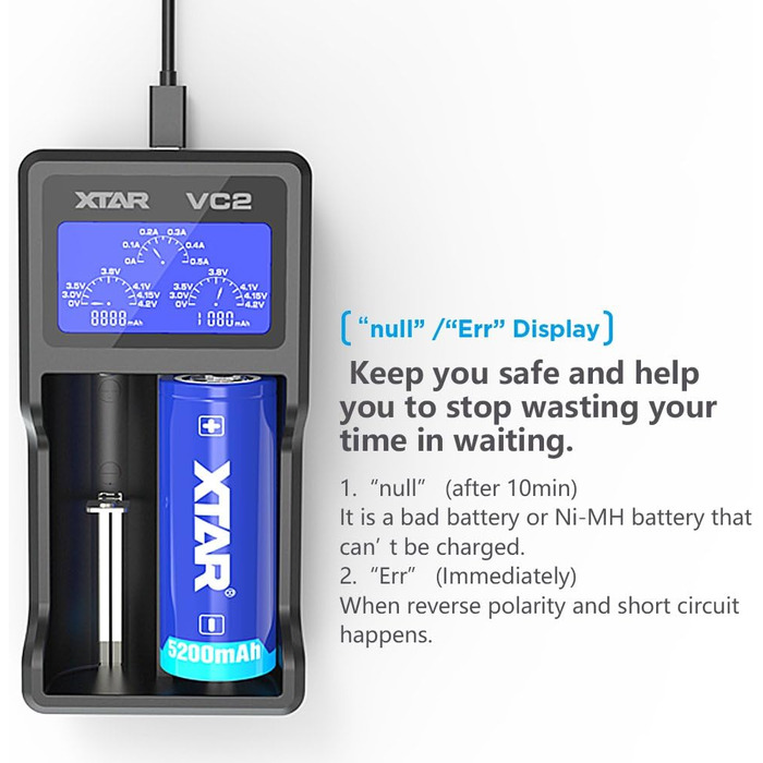 Зарядний пристрій Xtar VC серії VC2 VC2 Plus VC4, USB, РК-дисплей, одночасно заряджає літій-іонні та нікель-металгідридні акумулятори VC2