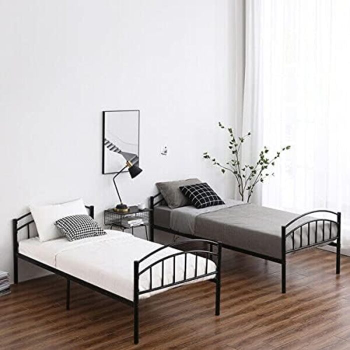 Сучасне, міцне двоярусне ліжко, чорне, 2 x 91 см, одноярусне металеве ліжко, для дітей, близнюків, меблі для спальні