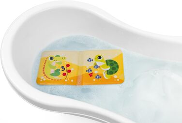 Книжка для купання Chicco з м'якого пластику вивчаємо цифри, кольори та тварин. Легка, зручно відкривається, змінює колір у воді. Для діток від 6 до 36 місяців.