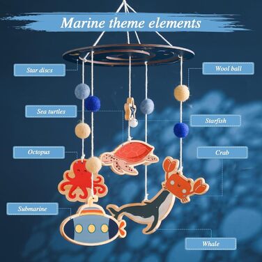 Дитячий мобіль, Лісові тварини Bedbell Baby, Дитяче ліжечко Мобільний дзвіночок вітру, Фетровий дитячий мобіль, Дитячий мобіль для ліжка з дерева, підвісний дзвіночок Подарунок для новонародженого хлопчика Дівчинка Baby Shower (Лисиця) (Мобільні морські і