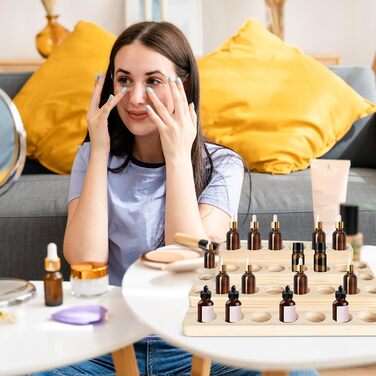 Підставка для ефірних олій Dokeno, дерев&39яна 4-рівнева підставка для зберігання ефірних олій з 31 отвором, органайзер для зберігання лаку для нігтів, ароматичних олій, парфумів, косметики, 31 x 18 x 7,5 см