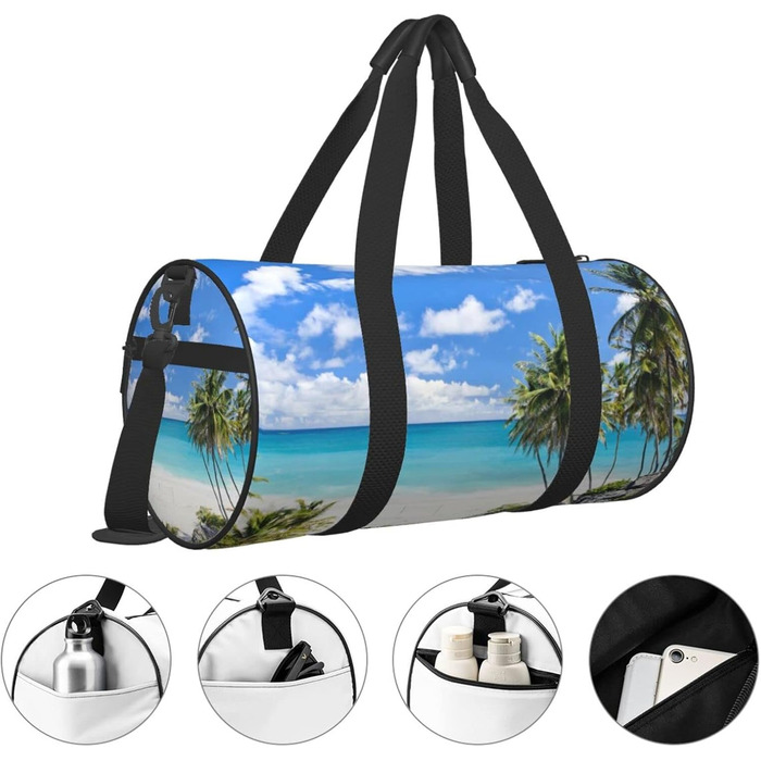 Спортивна сумка / Дорожня сумка, біла, з пляжним принтом, сумка на нічліг, чорна, універсальний розмір, сумка для подорожей