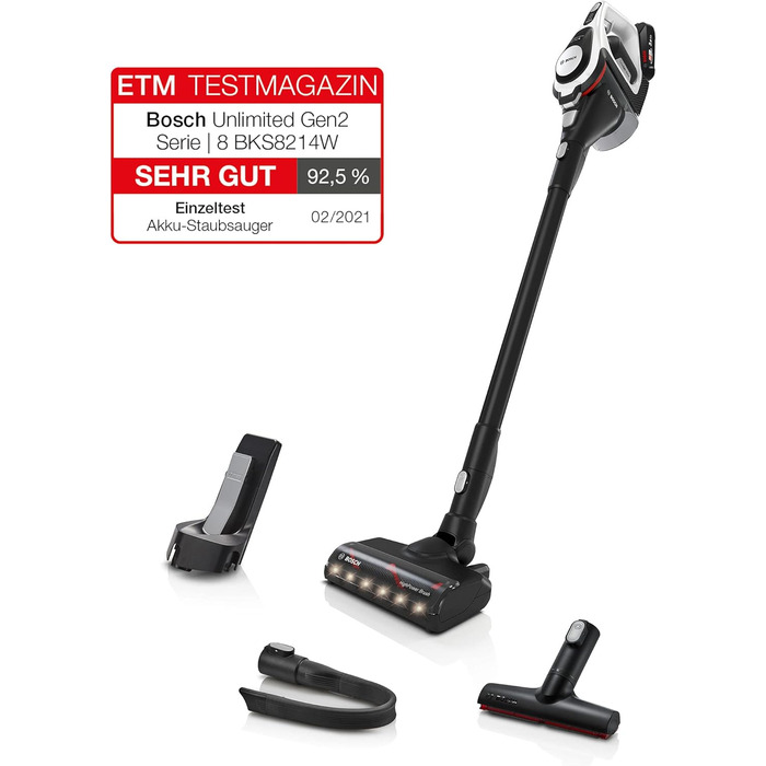 Акумуляторний пилосос Bosch Unlimited Gen2 Series 8 BKS8214W, без мішка, час роботи до 45 хв, змінний акумулятор, світлодіодне осв
