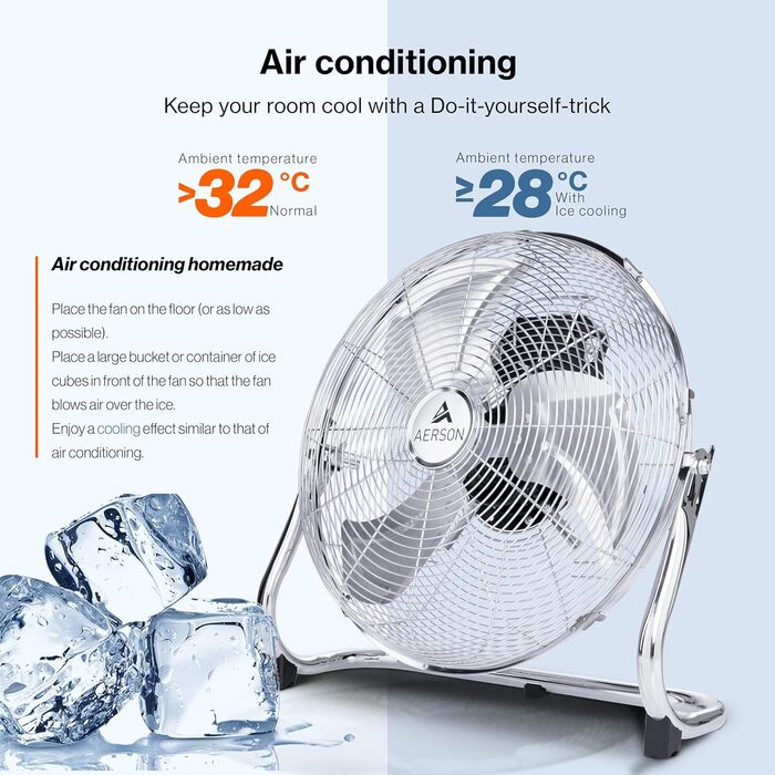 Підлоговий вентилятор TRESKO AERSON 40 см вітряк з 3 рівнями потужності вентилятор на п'єдесталі висока швидкість потоку повітря м