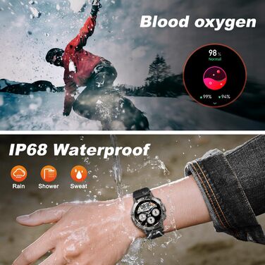 Військовий смарт-годинник для чоловіків з функцією телефону водонепроникний наручний годинник, фітнес-трекер, Bluetooth-дзвінки, смарт-годинник з монітором серцевого ритму, сну, спортивний годинник, крокомір, годинник для Android, iOS, чорний