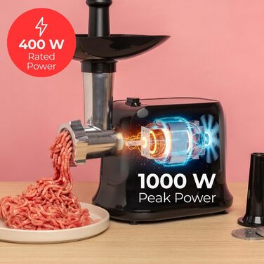 Електрична м'ясорубка Solac Mixo Grind 400 Вт Подрібнення та нарізання 3 диски з нержавіючої сталі (3/5/7 мм) Насадки для ковбас та куббе Реверс Легке очищення