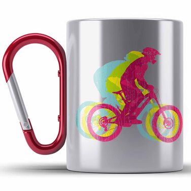 Тренд - Подарунок для гірського велосипеда, кружка з нержавіючої сталі, карабін, ідея подарунка для гірського байкера, дитячий карабін, кружка з нержавіючої сталі, карабін з нержавіючої сталі, чоловічі аксесуари з графікою, MTB Fun (червоний)