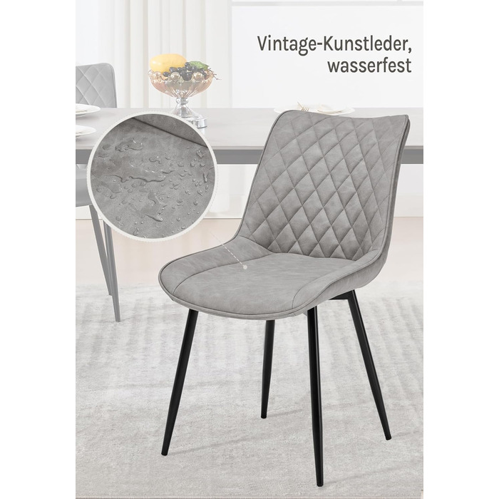 Обідні стільці WOLTU, Комплект з 2 шт. , Кухонні стільці, Стільці для вітальні, М&39які стільці зі спинкою, Для їдальні, Кухні, Вітальні, Офісу, Сидіння зі штучної шкіри, Металеві ніжки, Сірий BH210gr-2 Сіра штучна шкіра