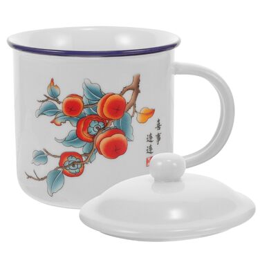 Вінтажна емальована кружка Homoyoyo з кришкою, багатофункціональна товстостінна емальована кавова кружка, кружка для напоїв на свіжому повітрі для кемпінгу та офісу