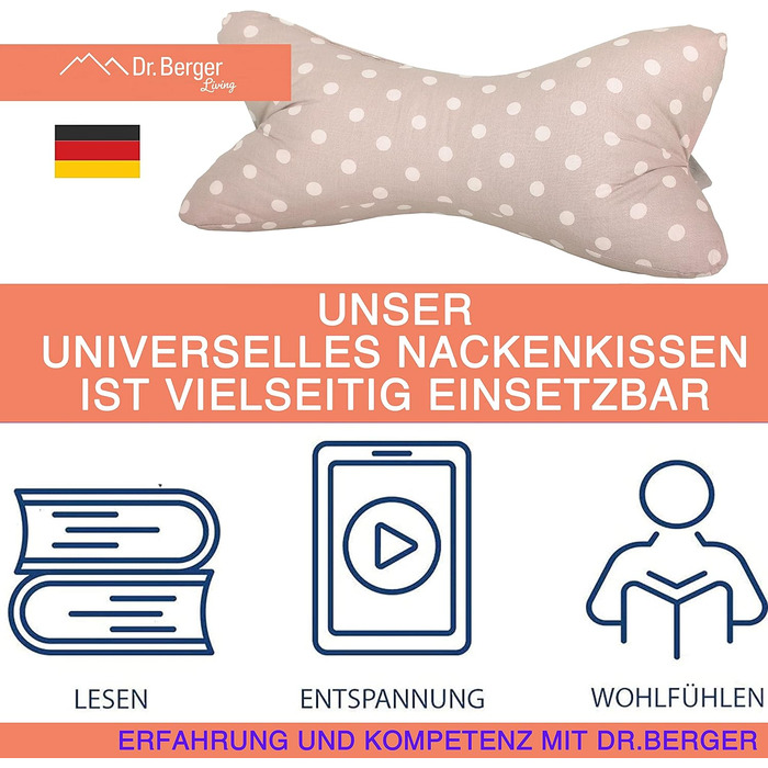Подушка-рулончик для шиї Dr. Berger Reading Bone, подушка для книги, телевізора - 100 бавовняна декоративна подушка як підставка для книги, планшет, телевізор, ергономічна подушка для шиї з візерунком у горошок, подушка для читання для комфортного читання
