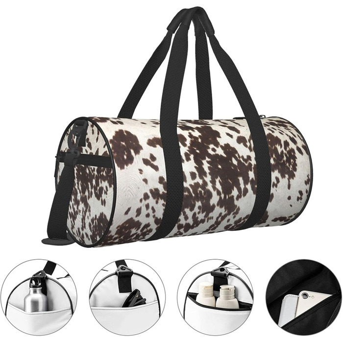 Сумка для подорожей зі шкіри великої рогатої худоби з молочним принтом, для фітнесу, спортивного спорядження, велика дорожня сумка, сумка на нічліг та на вихідні для жінок та чоловіків, Чорна, Універсальний розмір