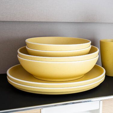 Магнітні тарілки silwy DOLOMIT Набір з 2 шт. Ø 25 см Магнітні пластикові тарілки з протиковзким кільцем Для автофургонів, кемпінгу та човнів Стійкі до ударів, нековзні та стильні Зроблено в Німеччині, жовтого кольору