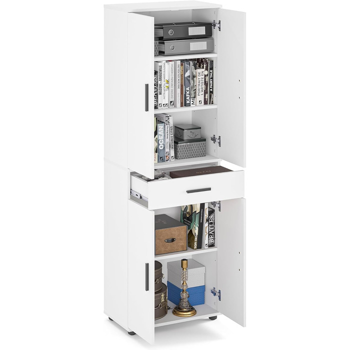 Багатофункціональна шафа KOMTO шириною 60 см - Біла шафа, гардеробна з 1 шухлядою, висока шафа, офісна шафа, книжкова шафа з 4 дверима Порто 180 x 34 x 60 см Білий Порто 180 см