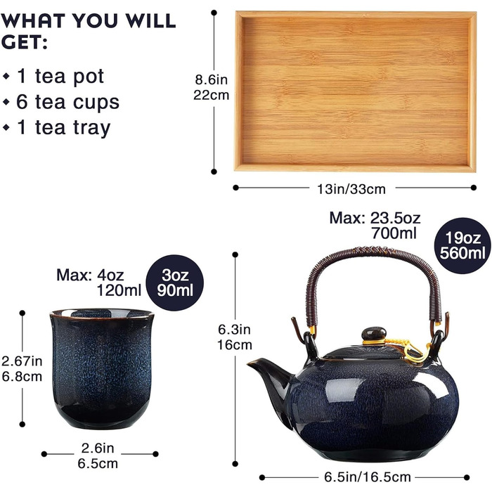 Чайний набір DUJUST з японської порцеляни, унікальний китайський чайний набір, темно-синій