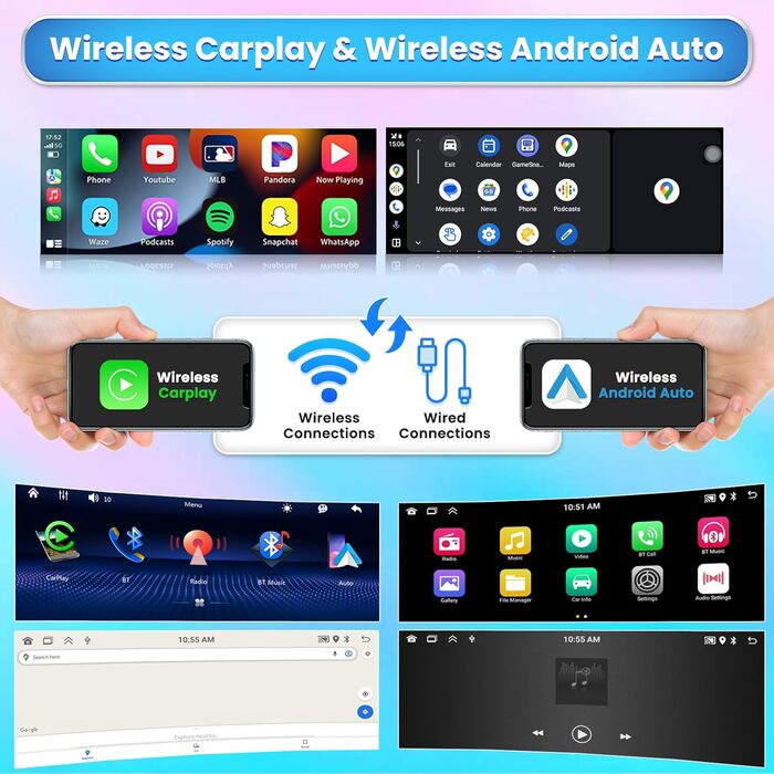 Автомобільне радіо Hikity DAB/DAB з навігацією 1Din з бездротовим Carplay Android Auto, Android 13 6,9-дюймовий сенсорний екран Din 1 Radio з GPS WiFi Bluetooth Mirror Link FM AUX TF USB SWC Камера заднього виду, 2G64G