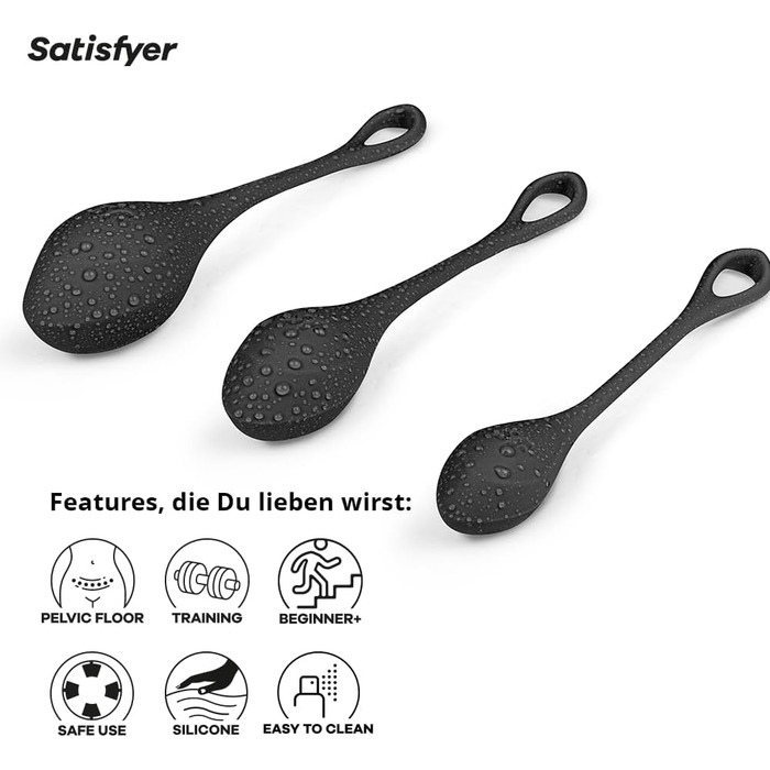 Кульки для сексу Satisfyer Yoni Power 2 Love Balls Набір із 3 силіконових кульок Кегеля для жінок 22-73 г та 2-3 см Для початківців та досвідчених Силікон медичного класу Секс-іграшка чорного кольору