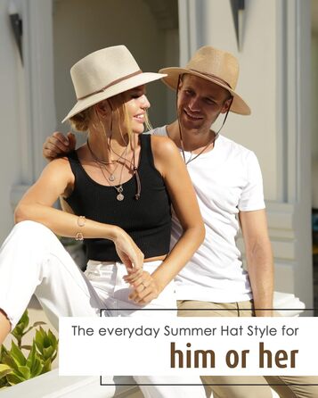 Унісекс Панама Капелюх Широкий козирок Літній капелюх Захист від УФ-випромінювання Сонячний капелюх з ремінцем підборіддя Пляжний капелюх для чоловіків та жінок Регульований солом&39яний капелюх ML Хакі