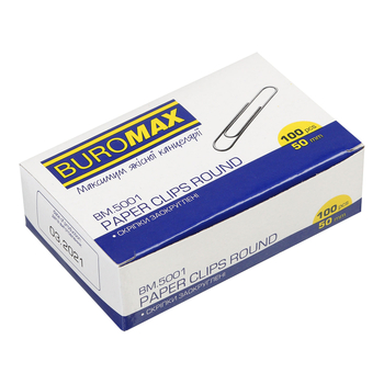 Скріпки нікельовані, 50 мм, круглі, 100 шт. в карт.упаковці BUROMAX 50 мм (Im-off)