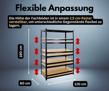Надміцний стелаж Taurus Black 180x120x60 см Загальне навантаження 875 кг Стелаж для підвалу, стелаж без болтів, гаражний стелаж, стелаж для зберігання 180x120x60 см - Навантаження на полицю 175 кг Чорний