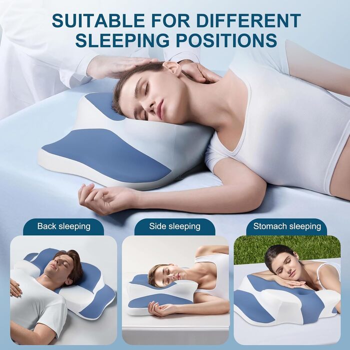 Подушки, 2 регульовані по висоті, з піни з ефектом пам&39яті, для підтримки сну (сині)