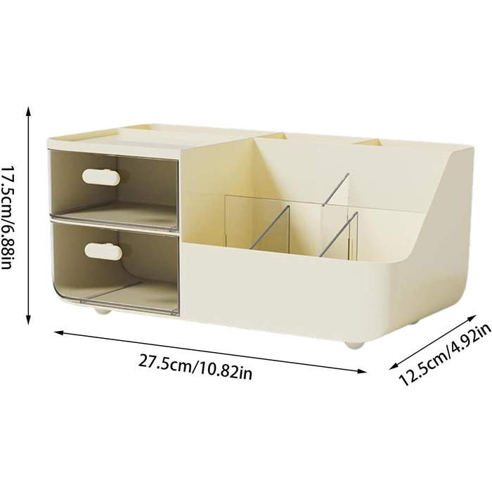 Коробка для зберігання косметики, Органайзер для макіяжу для туалетного столика - Настільний органайзер з висувними ящиками - Вітрина для косметики, Тримач для ручок, Настільний органайзер, Органайзер для макіяжу, Light Yellow