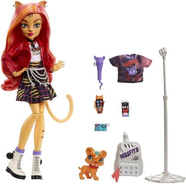 Колекційна лялька Monster High Toralei HHK57, смугаста, з домашніми тваринами та аксесуарами, Солодкі ікла G3 Перезавантаження, різнокольорова