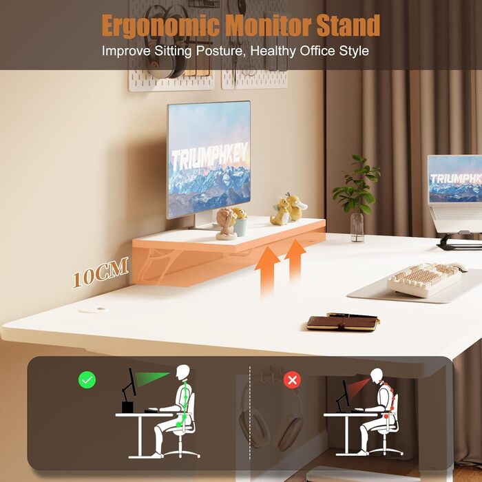 Стіл з регульованою висотою та підставкою для монітора 160 x 70 см, стіл з електричним регулюванням висоти, стіл для роботи сидячи та стоячи, комп&39ютерний стіл, стіл з регульованою висотою для роботи стоячи, білий 160x70 см