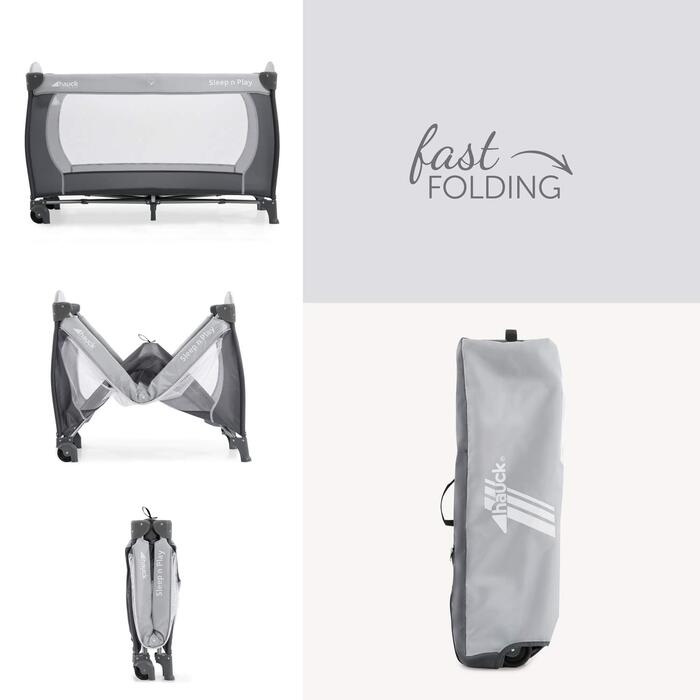 Дорожнє ліжечко Hauck Sleep N Play Center з вкладишем для новонароджених, пеленальний килимок, сумка для перенесення, колеса, висувний доступ, компактне та складне, дитяче дорожнє ліжечко для малюків від народження до 15 кг (Stone)