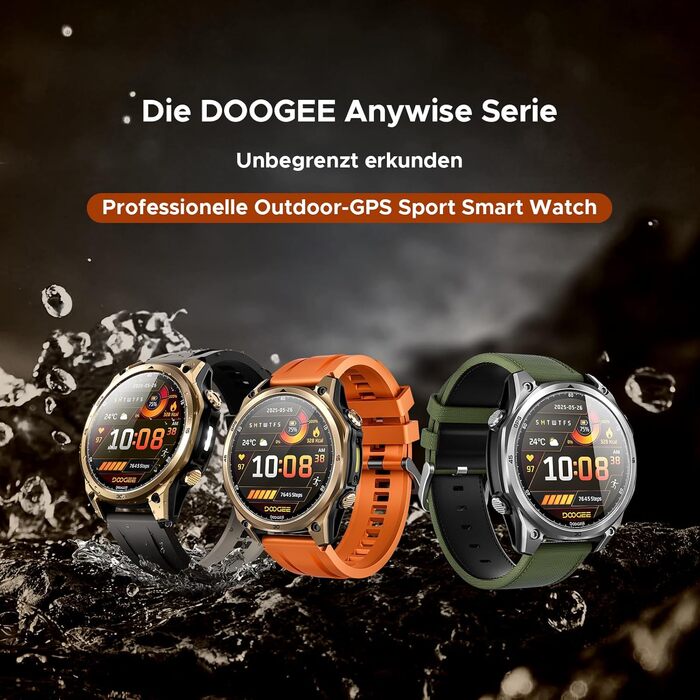 Розумний годинник DOOGEE Anywise W1 зі штучним інтелектом для чоловіків, дводіапазонний GPS, водонепроникність 5 атм, 12 днів роботи від батареї, 1,43-дюймовий AMOLED HD, понад 170 спортивних режимів, Bluetooth-дзвінки, сумісний з Android/iOS, 2 чорних ре