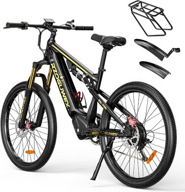 Гірський електровелосипед E-MTB з колесами 26 дюймів (66 см) та крутним моментом 70 Нм для дорослих, зі знімним літій-іонним акумулятором 48 В 17,5 Аг, 7 передачами з подвійною амортизацією та дисковими гальмами