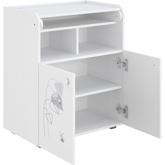 Пеленальний столик Shefa Kids 700 Basic Amis White - Багатофункціональний пеленальний столик зі складною пеленальною поверхнею, 2 дверцятами та відкритим відділенням, 70x47x86 см, дитячий, ергономічний пеленальний столик