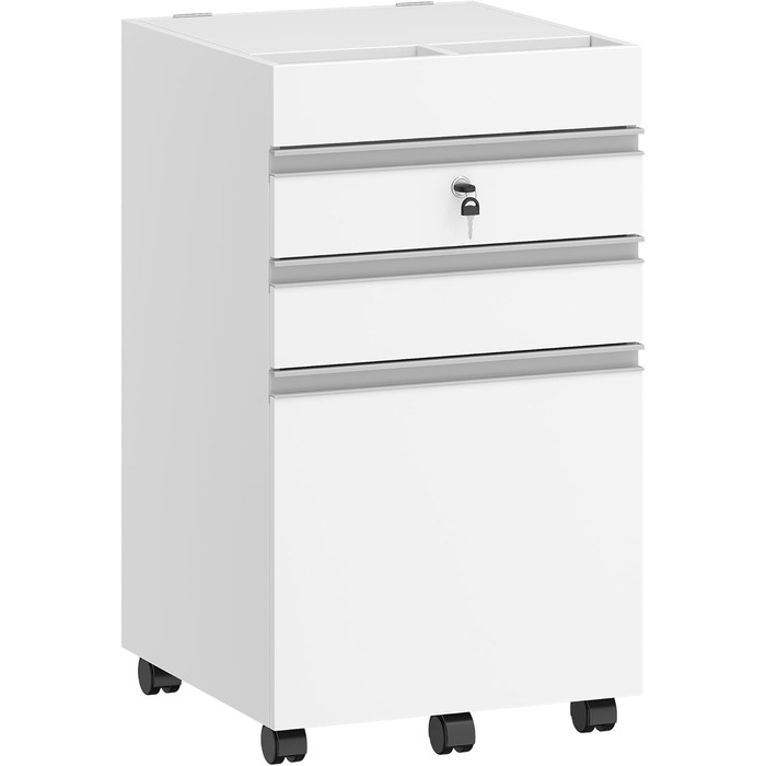Контейнер на колесах Hzuaneri, шафа для документів, офісна шафа, що замикається, з 3 шухлядами, додаткове місце для зберігання зверху, шафа з шухлядами для формату DIN A4, Letter, для офісу, домашнього офісу, 40 x 40 x 70 см Білий FC41003XV1