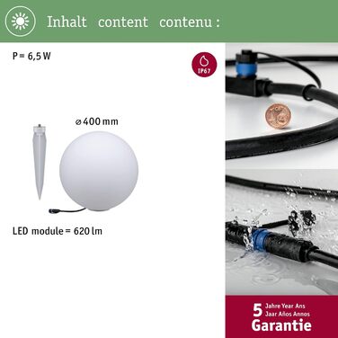 Світильник-сфера Paulmann Plug & Shine Globe IP67 3000K 24V (94178) вуличне освітлення для саду та тераси, стандартний розмір