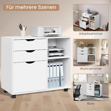 Шафа для файлів на колесах WOLTU з 3 шухлядами, мобільна шафа для документів з 5 колесами, офісна шафа з регульованою підвісною системою файлів та полицею, для домашнього офісу, 80x69,5x39,5 см, білий, ASK13ws