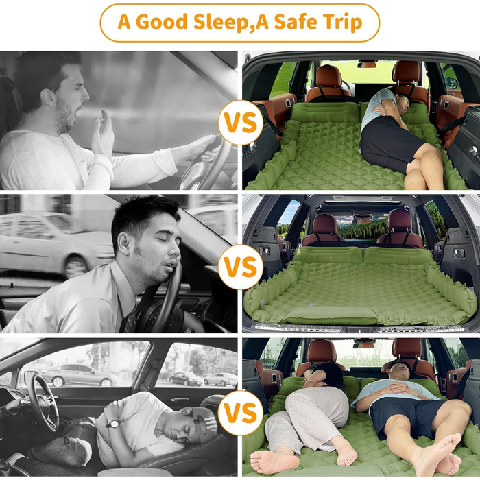 Надувний матрац EULANT SUV для багажника автомобіля, ліжко для автомобіля Tesla Model Y, портативний автомобільний матрац з подушкою, подвійний кемпінговий килимок для сну для подорожей/багажника, матрац для сну автомобіля - зелений
